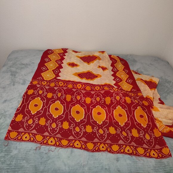 Fire Saree Sari Long Traditional 16 Feet Long Wrap Ethnic India Outfit Vintage - Picture 1 of 12